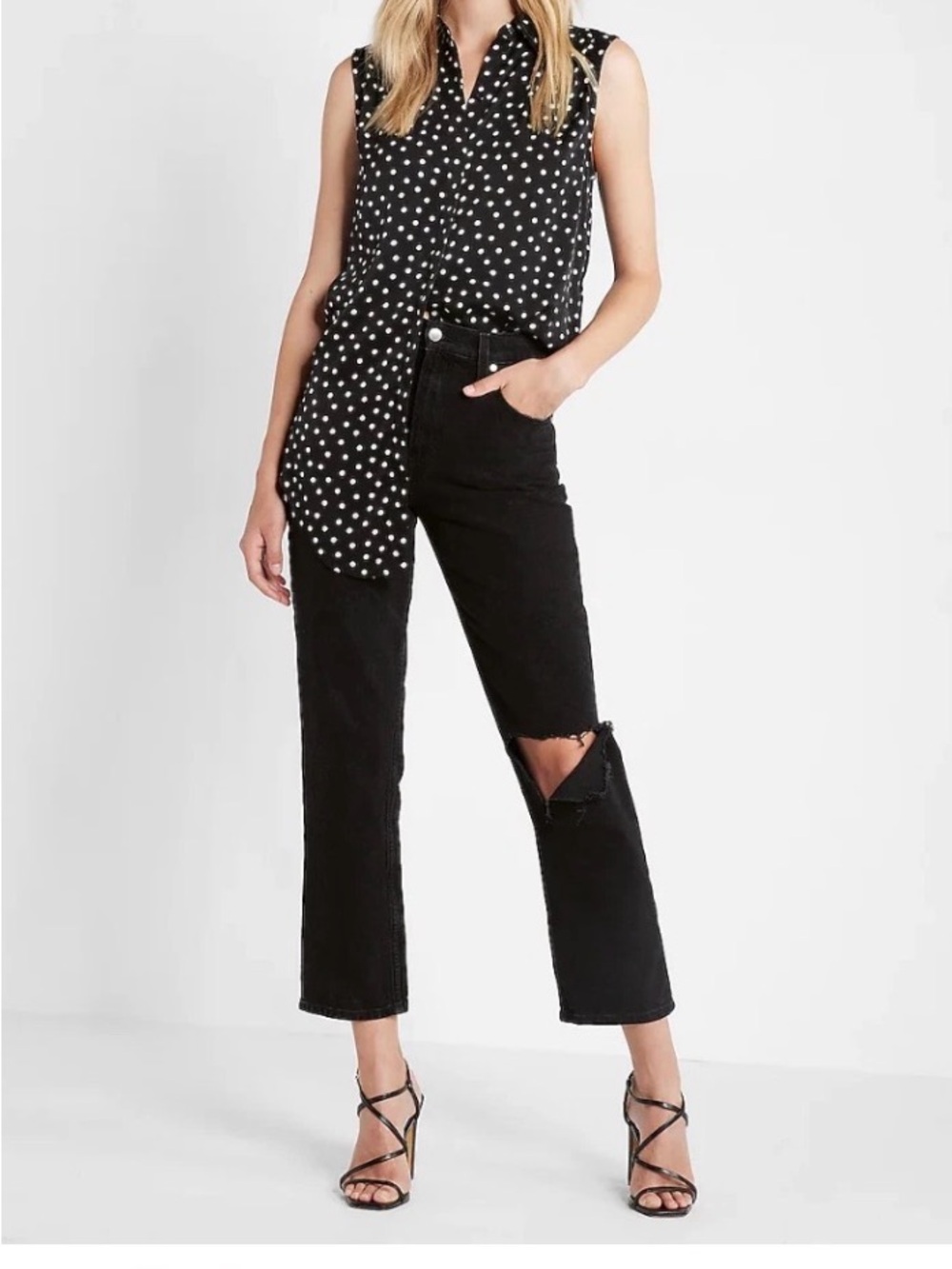 Express Black Tunic with White Polka Dots